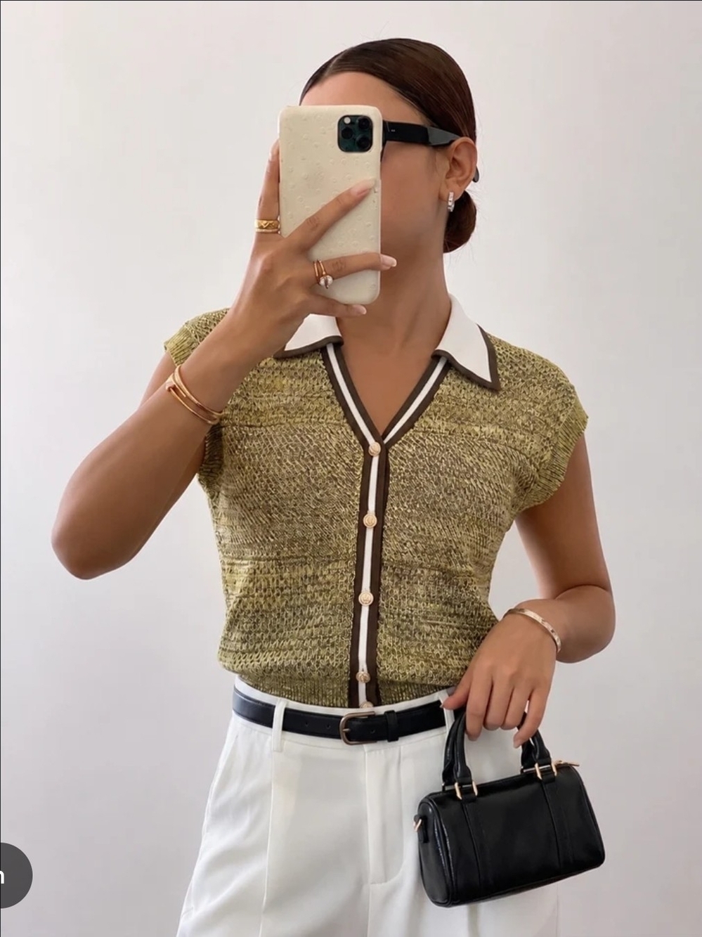 COMMENSE Contrast Trim Textured Knit Top Polo Sweater Vest Size XS